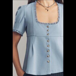 Anthropologie Maeve Size Large Periwinkle Eventide Lace Trim Button Front NWT